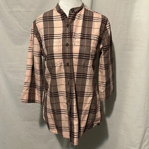 Women's NWT pink & brown plaid Carhartt button up half sleeve shirt size small